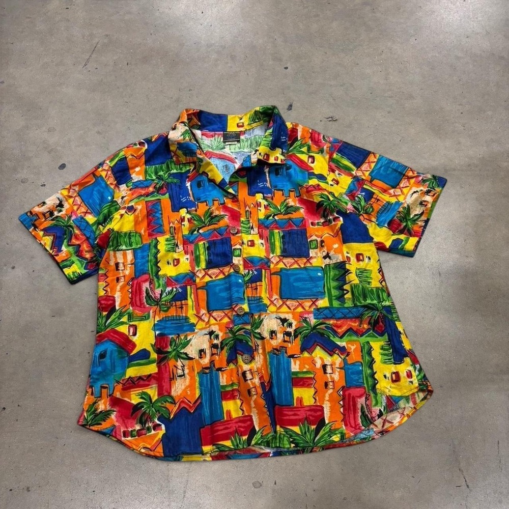 Vintage Toucan Dance Hawaiian AOP Button Down Shirt Mens XL Fast Lane Cotton